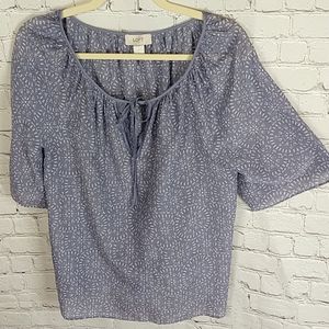 Loft Flowy Boho Short Sleeve Blue/Gray Top